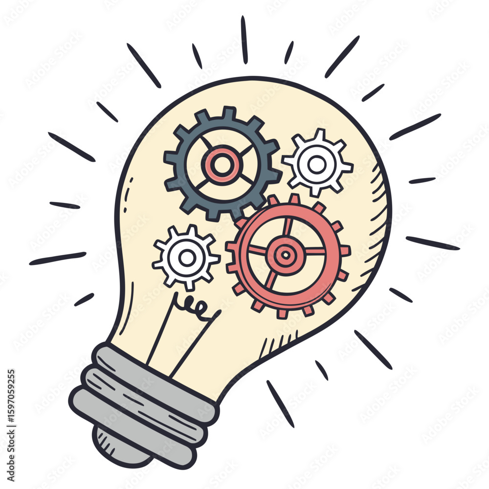 Aufkleber lightbulb with interlocking gears generating ideas innovation concept