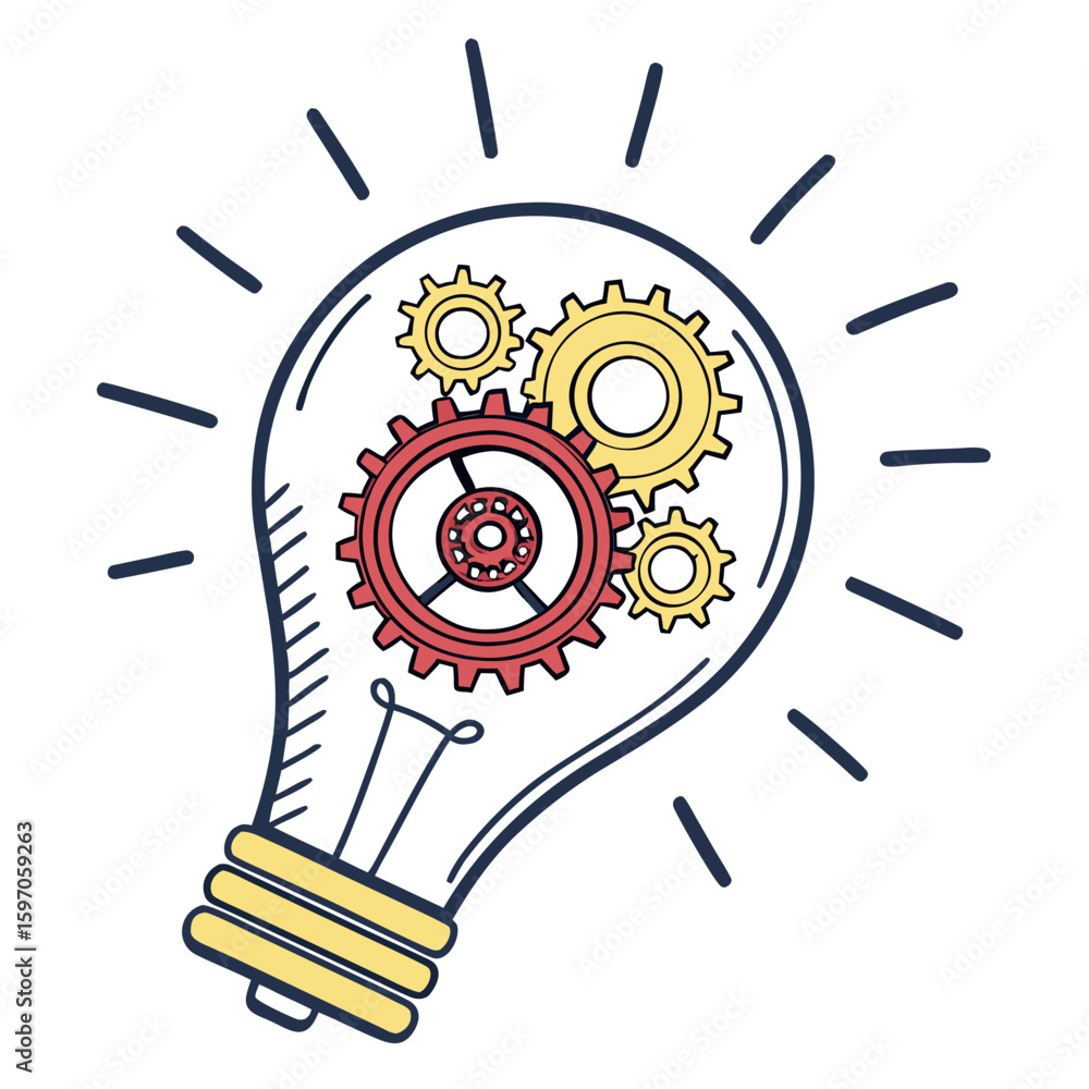 Poster lightbulb with interlocking gears idea innovation