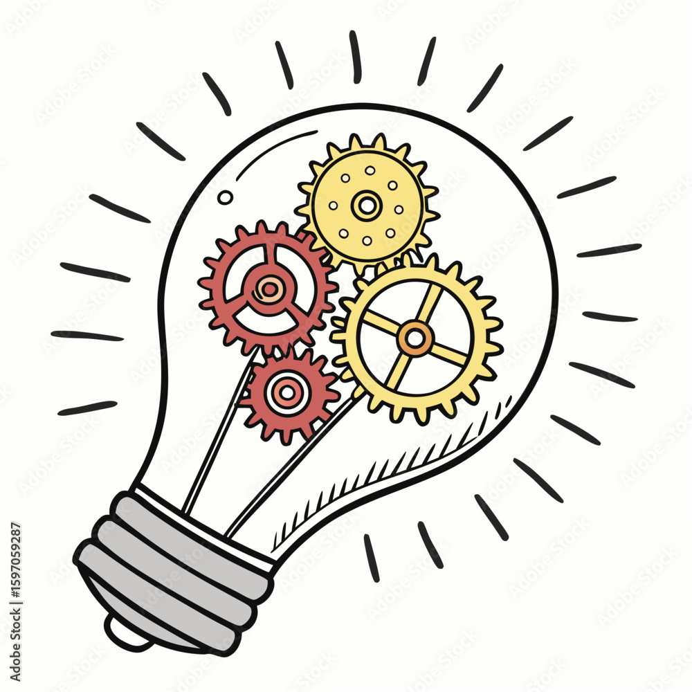 Aufkleber lightbulb with interlocking gears inside idea innovation