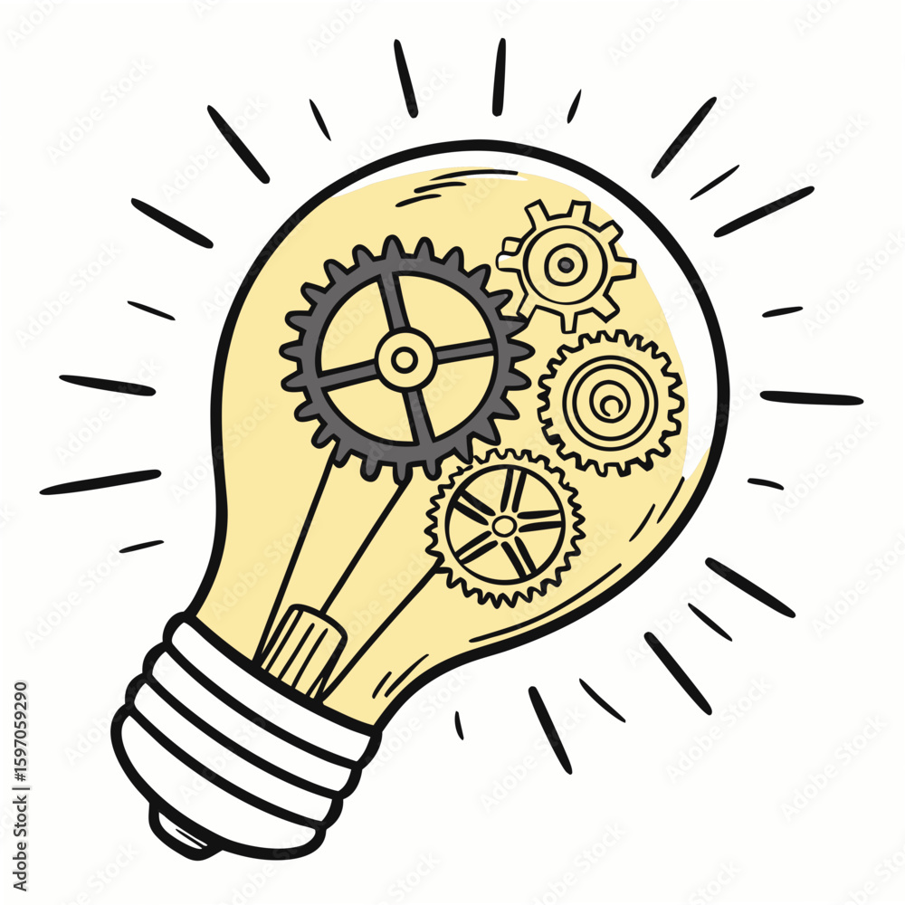 Aufkleber lightbulb with interlocking gears inside idea innovation