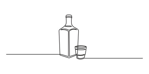 Elegant continuous one line drawing of a wine glass and bottle vector illustration