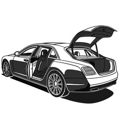 Luxury sedan with open doors and trunk luxury car open trunk © rabi