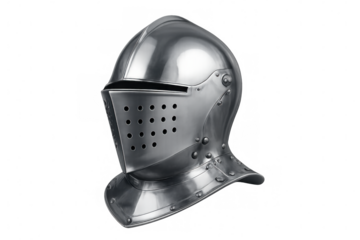 Medieval knight helmet revealing intricate metallic armor, detailed protective features against dark background