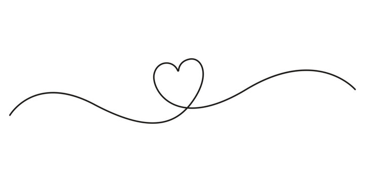 Naklejki Heart continuous one line drawing, Symbol of love one black thin line on white background vector illustration