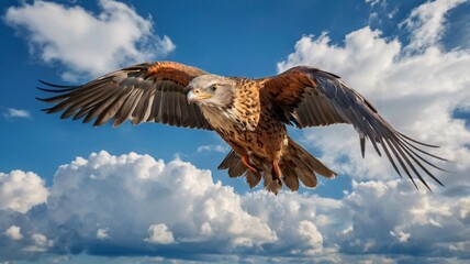Fototapeta premium Bird in Midflight Against a Blue Sky