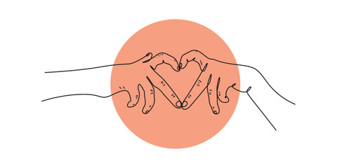 Minimal line art hands shaped heart symbol vector illustration
