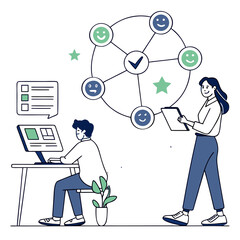 People monitoring performance and mood with digital tools business teamwork