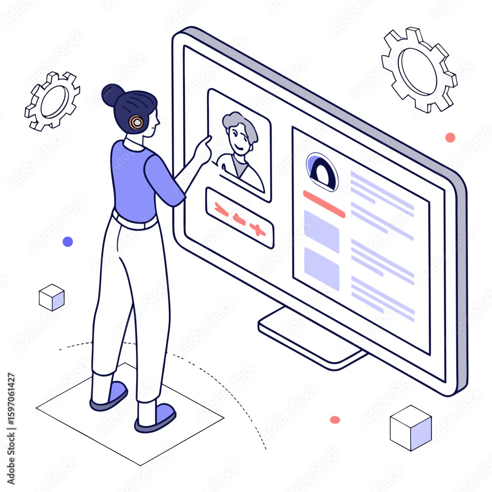 Poster person interacting with digital profile on screen interaction technology