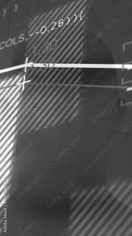 Poster overlaying code and graph on abstract background with geometric animation patterns