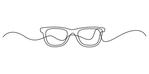 Continuous one line drawing of eyeglasses or sunglasses. Eyeglasses and sunglasses symbol in simple linear style. Eyeglasses icon. Vector illustration