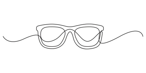 Continuous one line drawing of eyeglasses or sunglasses. Eyeglasses and sunglasses symbol in simple linear style. Graphic illustration