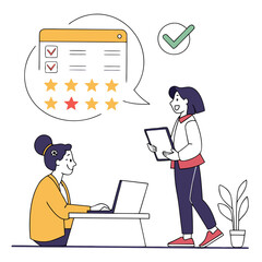 Team members giving star ratings and feedback meeting stars