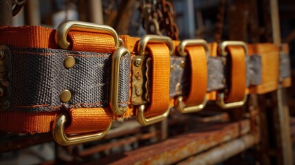 Close-up of a Sturdy Orange and Gray Industrial Belt