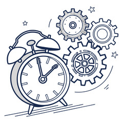 Alarm clock with gears and stars time mechanism