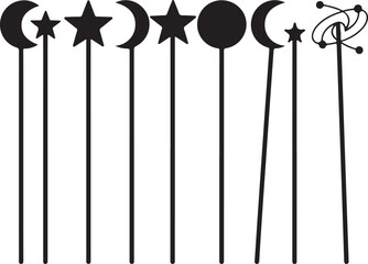 Celestial shapes on sticks crescent moon star