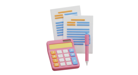 Pastel Pink Calculator and Paperwork 3D Illustration for Accounting and Finance