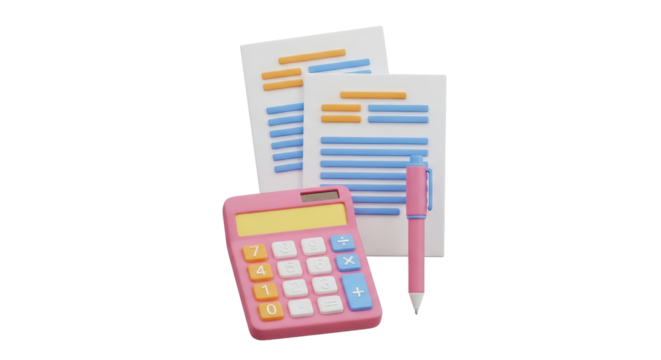 Pastel Pink Calculator and Paperwork 3D Illustration for Accounting and Finance