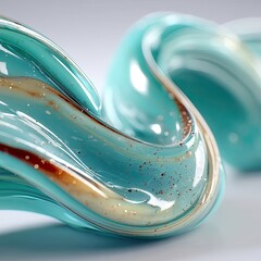 Abstract Teal Liquid Swirl with Gold Glitter