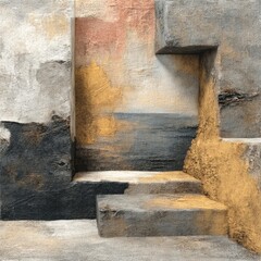 Abstract Textural Background with Geometric Stone Blocks