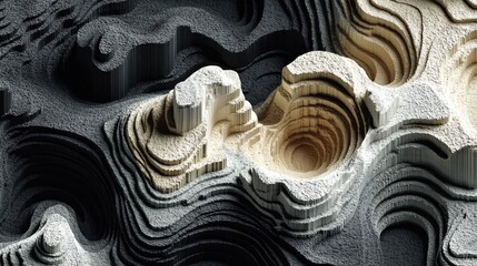 Abstract Topographic Elevation with Concentric Wavy Lines