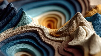 Abstract Topographic Landscape with Hand Drawn Terraces