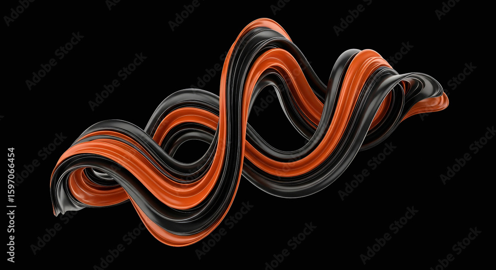 Poster abstract flowing ribbons of black and orange create a dynamic, modern visual on a dark background, s