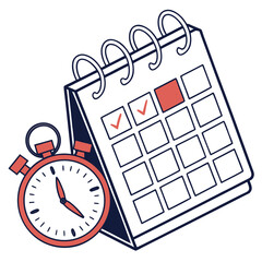 Calendar with stopwatch time planning