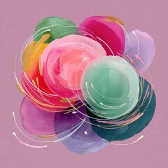 Abstract Watercolor Circles in Pink Mint and Lavender