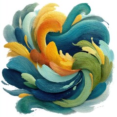 Abstract Watercolor Swirls in Blue Green Yellow and Orange