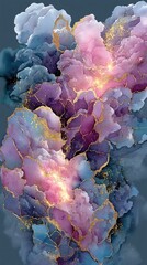 Abstract Watercolor Texture with Gold Foil and Glitter