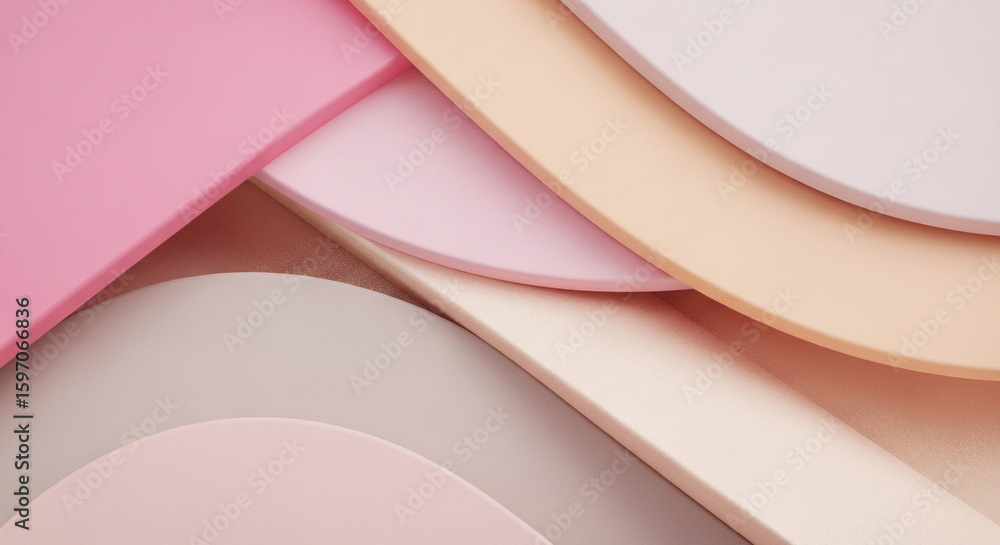 Poster abstract composition of overlapping curved planes in soft pastel pinks, peaches, and creams with sub