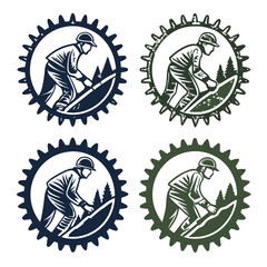 Cyclist in gear shape with trees cycling cogwheel