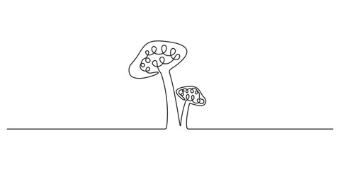 Mushroom one line drawing. Nature food concept in continuous single art of a mushroom, simple, clean, and tasty. Vector illustration