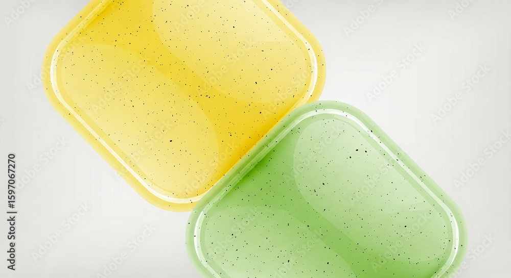 Poster abstract background with two glossy rounded rectangular shapes, one yellow and one green, with subtl