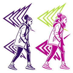 Fashionable figures with geometric accents style urban