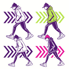 Fashionable figures in motion style movement