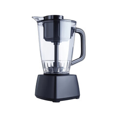 A sleek, dark-grey base supports a clear, plastic pitcher blender with a handle and immersion blade