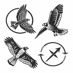 Flying birds and arrows symbols falcon hawk