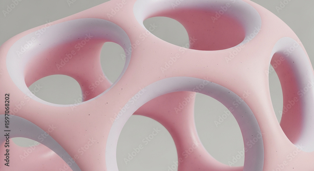 Aufkleber abstract 3d geometric shape with smooth pink and lavender surfaces and rounded openings, creating a 