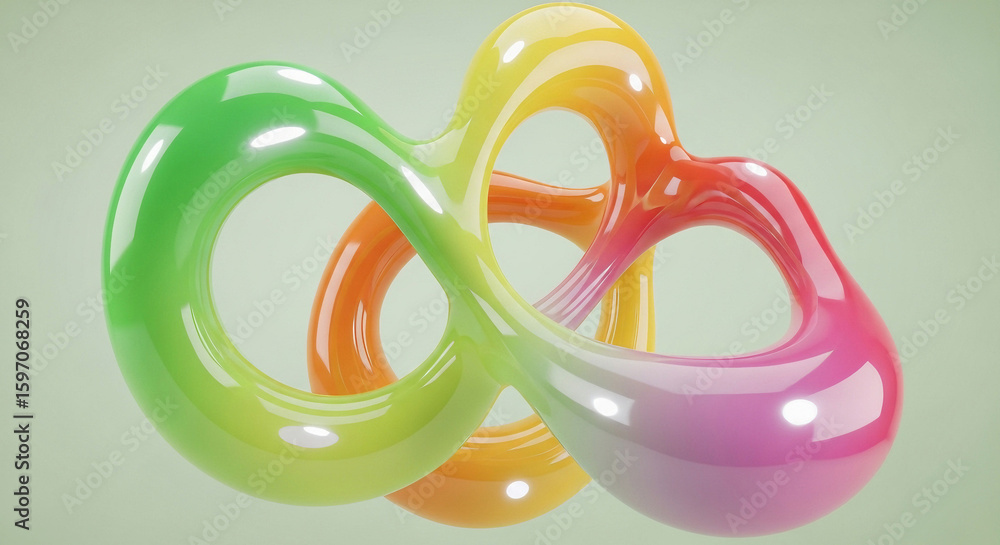 Aufkleber abstract fluid shape with vibrant gradient colors, smooth glossy surface, and interconnected torus f