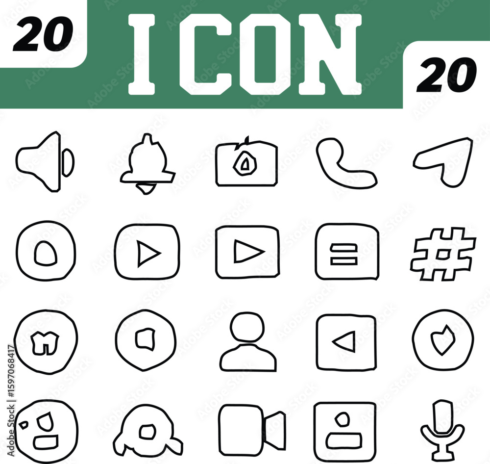 Poster twenty hand drawn style icons for web and mobile applications