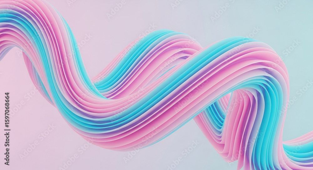 Aufkleber abstract flowing ribbon of pastel pink and teal colors against a soft gradient background creating a