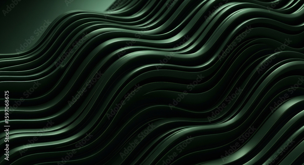 Aufkleber abstract flowing dark green wavy surface with smooth, curved lines and subtle highlights creating a 