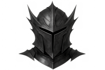 Medieval warrior's helmet, isolated on transparent background, showcasing intricate details and dark metal texture, perfect for fantasy or historical projects