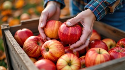 Harvesting fresh apples from wooden crate creates delightful farm to table pairing experience that connects nature and nourishment