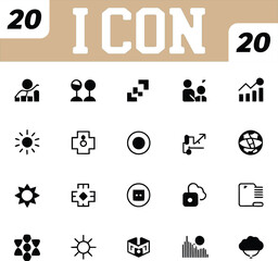 Collection of Twenty Different Black and White Business and Technology Related Icons