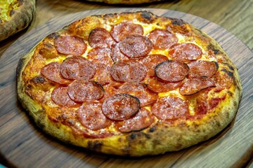 Pepperoni's true rustic pizza with sourdough mass fermented with Levain. A perfect vera pizza, perfect for advertising.