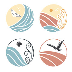 Nature inspired circular designs with birds and waves