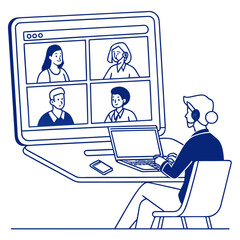 Online meeting with four participants on laptop screen