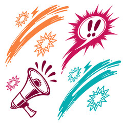 Fototapeta premium Orange magenta teal abstract shapes with megaphone